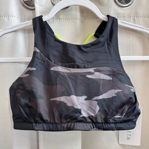 Athleta Freestyle Camo High Neck Bikini Top Small Black Gray Athletic 19758